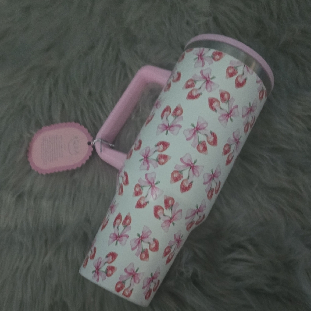 Aqua Tumbler with Strawberry and Bow Design - Picture 1 of 5